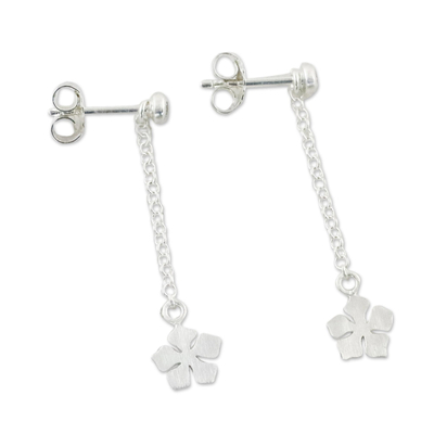 Sterling silver dangle earrings, 'Cute Blooms' - Floral Sterling Silver Chain Dangle Earrings from Thailand