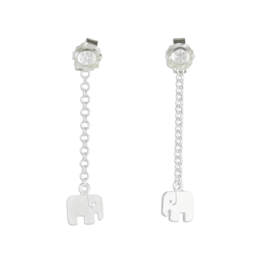 Pendientes colgantes de plata de ley - Pendientes colgantes de cadena de elefante de plata esterlina de Tailandia
