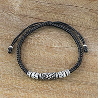 Silver beaded cord bracelet, 'Ancient Spirit'