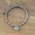 Silbernes Charm-Kordelarmband, „Ancient Heart in Grey“ - Graues Kordel-Herz-Charm-Armband mit Hill Tribe-Silber