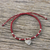 Silver charm bracelet, 'Ancient Heart in Red' - Dark Red Braided Cord Bracelet with Hill Tribe Silver