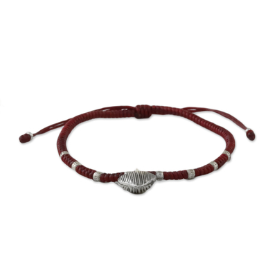 Dark Red Braided Cord Bracelet with Hill Tribe Silver