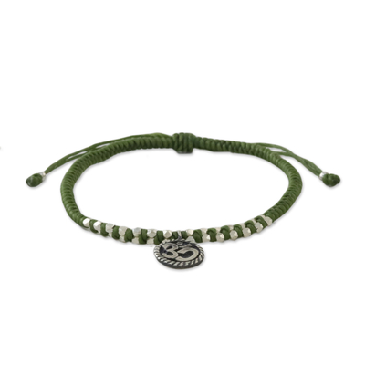 Silver Om Charm Bracelet on Braided Green Cords
