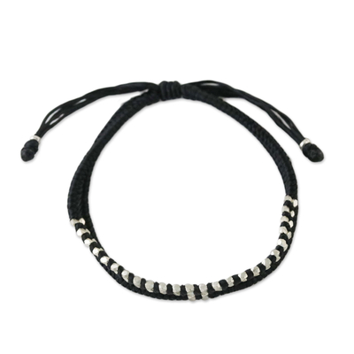 Black Braided Cord Bracelet with Silver 950 Beads