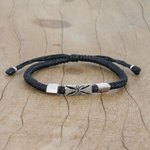 Silver pendant bracelet, 'Karen Triangle in Black' - Silver 950 and Black Braided Cord Bracelet