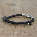 Silver pendant bracelet, 'Karen Triangle in Black' - Silver 950 and Black Braided Cord Bracelet