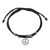 Silver beaded cord bracelet, 'Peace and Amity' - Ebony coloured Cord Beaded Bracelet with Silver Peace Charm