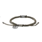 Silver accented cord bracelet, 'New Dawn' - Grey Cord Flower Motif Bracelet with Silver Peace Charm