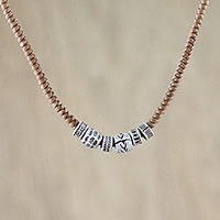 Silver pendant necklace, Hill Tribe Original in Tan
