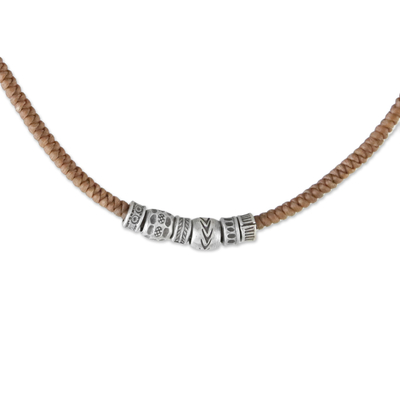 Unisex Braided Cord Necklace with 950 Silver