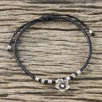 Silver accent cord bracelet, 'Ancient Bloom'