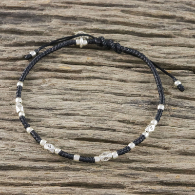 Silver accent cord bracelet, 'Petite Heart' - Handmade Cord Bracelet with Karen Silver Heart Charm