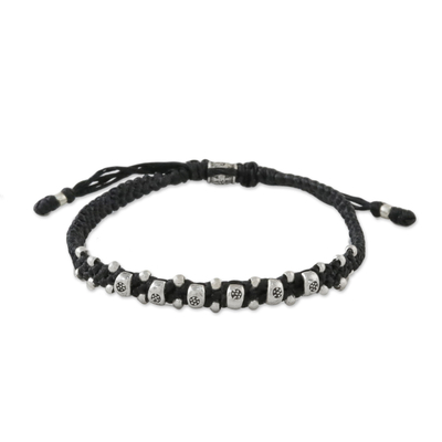 Silver accent wristband bracelet, 'Karen Symmetry' - Handmade Braided Wristband Bracelet with Karen Silver Beads
