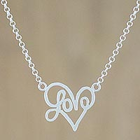 Sterling silver pendant necklace, 'All for Love'