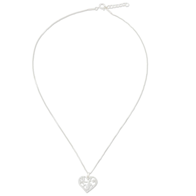 Heart Pendant Necklace in Brushed Satin Sterling Silver