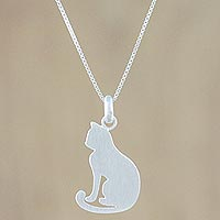 Sterling silver pendant necklace, 'Cat's Shadow'