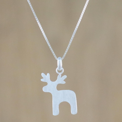 Sterling silver pendant necklace, 'Lovely Deer' - Deer Pendant Necklace in Sterling Silver