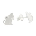 Sterling silver stud earrings, 'Waiting for Love' - Brushed Silver Cat Stud Earrings from Thai Artisan
