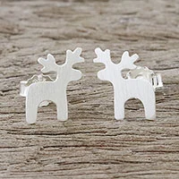 Ohrstecker aus Sterlingsilber, „Lovely Deer“ – Hirschohrringe aus Sterlingsilber mit gebürsteter Oberfläche