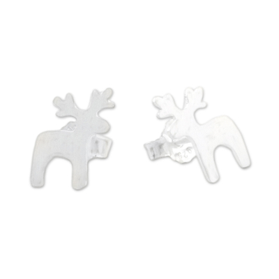Sterling silver stud earrings, 'Lovely Deer' - Sterling Silver Deer Earrings with Brushed Finish