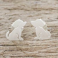 Sterling silver stud earrings, 'Irresistible Pups'