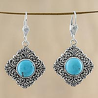 Sterling silver dangle earrings, 'Reflecting Pool' - Sterling Silver Reconstituted Turquoise Earrings