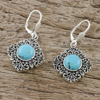 Sterling silver dangle earrings, 'Reflecting Pool' - Sterling Silver Reconstituted Turquoise Earrings