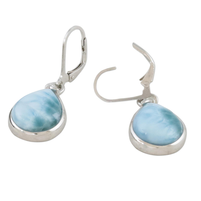 Larimar dangle earrings, 'Gossamer Sky' - Artisan Designed Larimar and Sterling Dangle Earrings