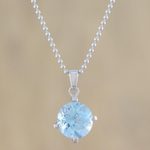 Blue topaz pendant necklace, 'Blue Brilliance' - Circular Faceted Topaz Pendant Necklace from Thailand
