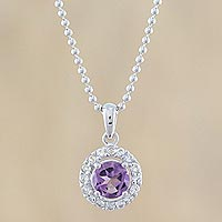 Amethyst pendant necklace, 'Violet Sparkle'