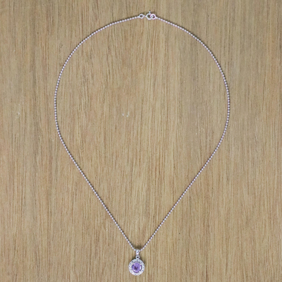 Halskette mit Amethyst-Anhänger - Kreisförmige Halskette mit Amethyst- und CZ-Anhänger aus Thailand