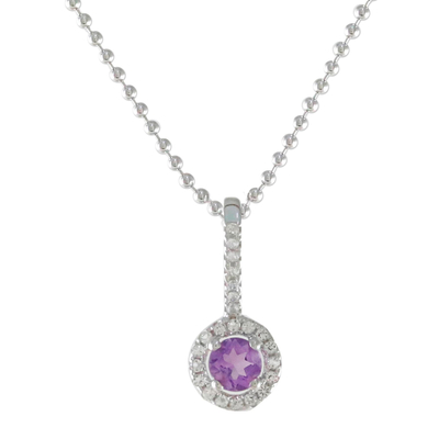 Amethyst pendant necklace, 'Charming Violet' - Hand Crafted Amethyst Cubic Zirconia 925 Silver Necklace