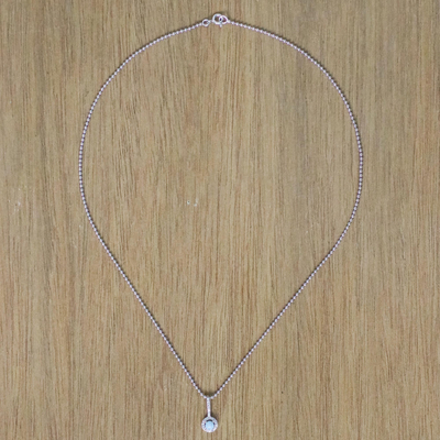 collar con colgante de larimar - Collar con colgante circular de Larimar y CZ de Tailandia