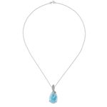 Larimar pendant necklace, 'Cradled Drop' - Drop-Shaped Larimar and CZ Pendant Necklace from Thailand