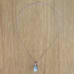 Larimar pendant necklace, 'Cradled Drop' - Drop-Shaped Larimar and CZ Pendant Necklace from Thailand
