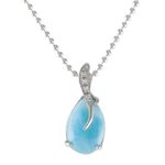 Larimar pendant necklace, 'Cradled Drop' - Drop-Shaped Larimar and CZ Pendant Necklace from Thailand
