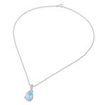 Larimar pendant necklace, 'Cradled Drop' - Drop-Shaped Larimar and CZ Pendant Necklace from Thailand