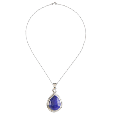 Lapis lazuli pendant necklace, 'Glamorous Twist' - Drop-Shaped Lapis Lazuli Pendant Necklace from Thailand