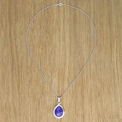 Lapis lazuli pendant necklace, 'Glamorous Twist' - Drop-Shaped Lapis Lazuli Pendant Necklace from Thailand