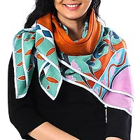 Featured review for Cotton batik scarf, Springtime Garden