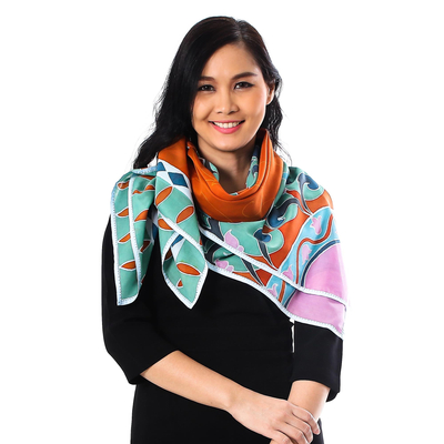 Cotton batik scarf, 'Springtime Garden' - Multicolored Floral Scarf in Cotton Batik from Thailand