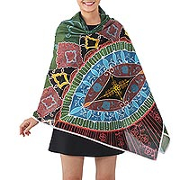 Cotton batik shawl, 'Mystic Forest'