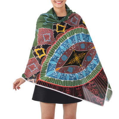 Cotton batik shawl, 'Mystic Forest' - Thai Hand Crafted Batik Shawl in 100% Cotton