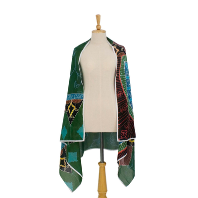 Cotton batik shawl, 'Mystic Forest' - Thai Hand Crafted Batik Shawl in 100% Cotton