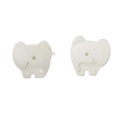 Sterling silver stud earrings, 'Watchful Elephants' - Brushed Sterling Silver Elephant Stud Earrings from Thailand