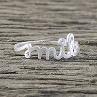 Sterling silver ring band, 'Silver Smile' - Sterling Silver Brushed Satin Smile Ring from Thailand