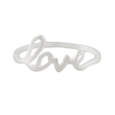 Sterling silver band ring, 'Gleaming Love' - Love-Themed Sterling Silver Band Ring from Thailand
