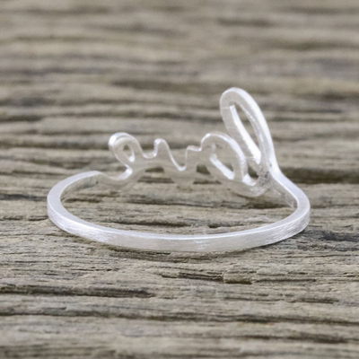 Sterling silver band ring, 'Gleaming Love' - Love-Themed Sterling Silver Band Ring from Thailand