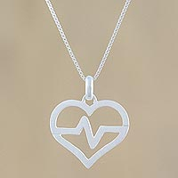 Sterling silver pendant necklace, 'My Beating Heart' - Heart-Shaped Sterling Silver Pendant Necklace from Thailand