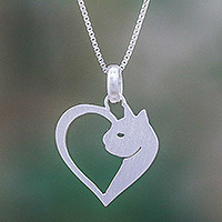 Sterling silver pendant necklace, 'Soul of a Kitten' - Cat Heart Sterling Silver Pendant Necklace from Thailand